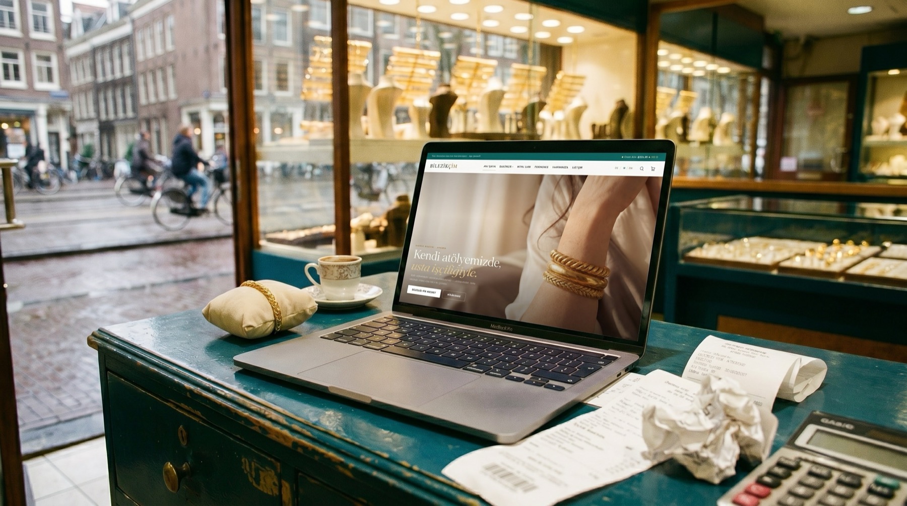 Tezgâhta MacBook'ta Bilezikçim sitesi